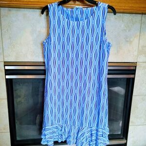 Anthony's Resort Wear Sleeveless Dress Blue Geometric Ruffle Bottom!